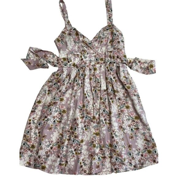 Lauren Conrad Lavender Purple Floral V Neck Fit & Flare Dress Sz 4 - Picture 6 of 11